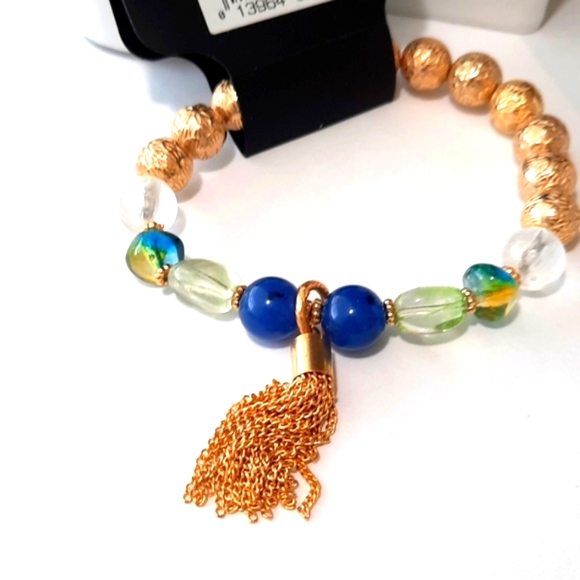 RSVP bangle bracelet in green blue clear and gold beads - Picture 3 of 5